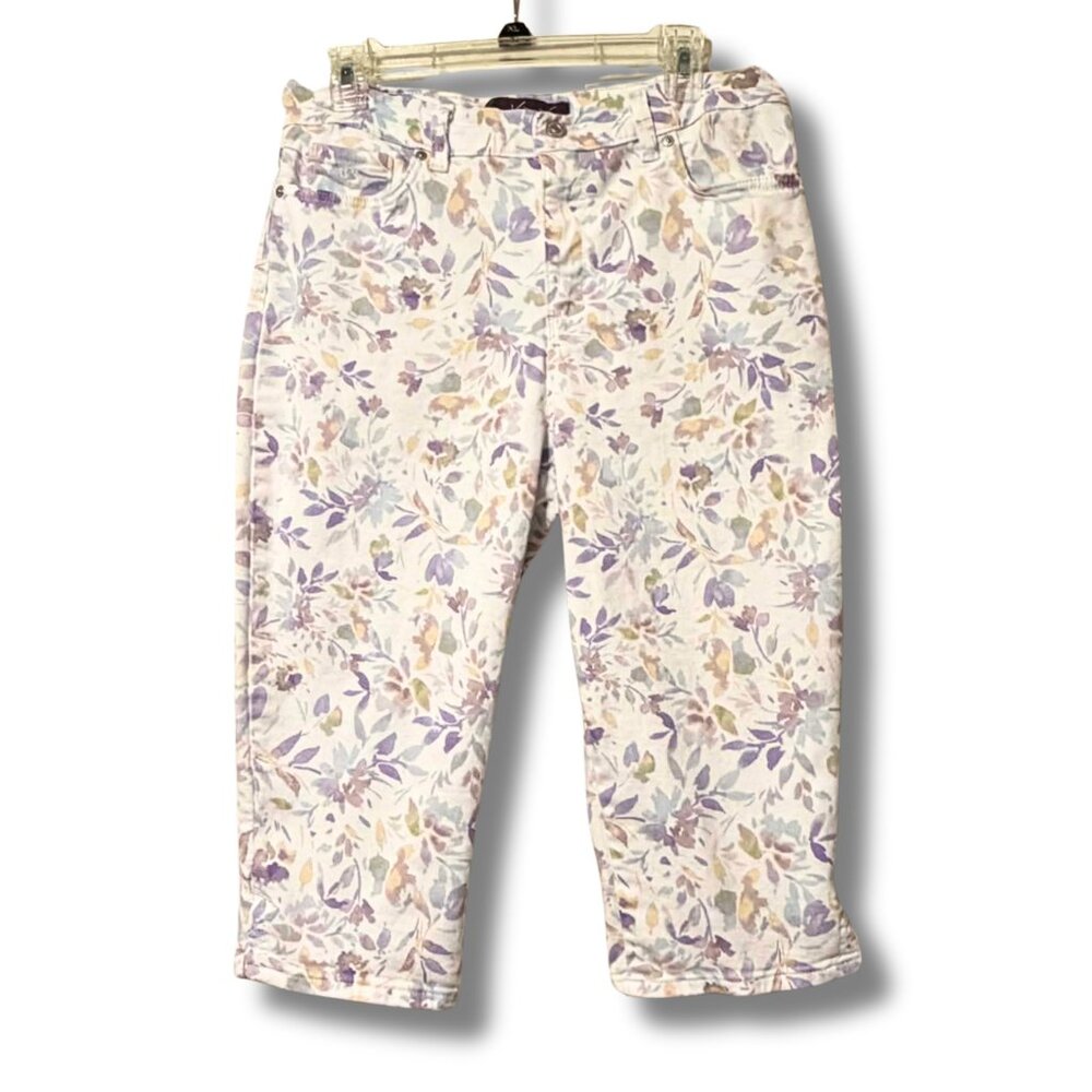 Gloria Vanderbilt Amanda Petite Floral Corduroy Capri Pants | Size 12P